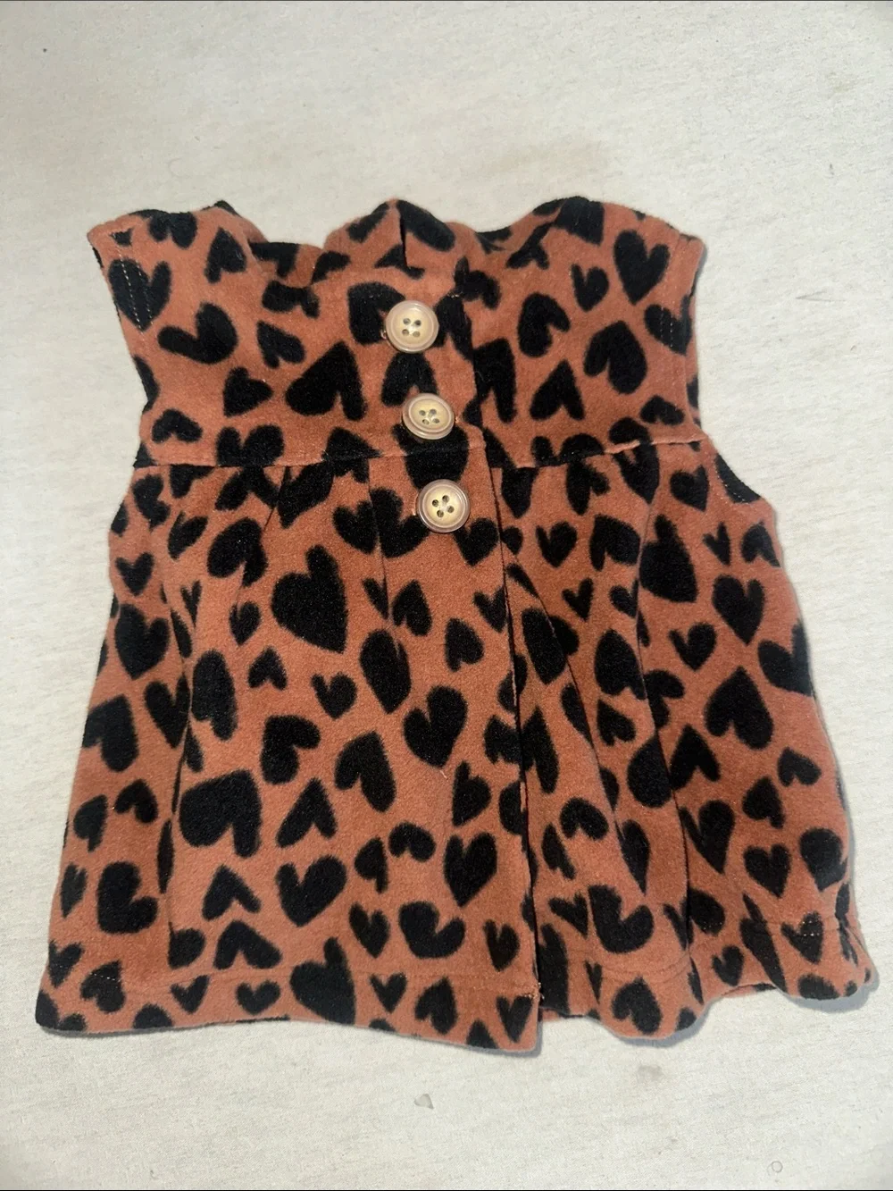 Kids Size 3M Fuzzy Heart Print Vest - Brown & Black